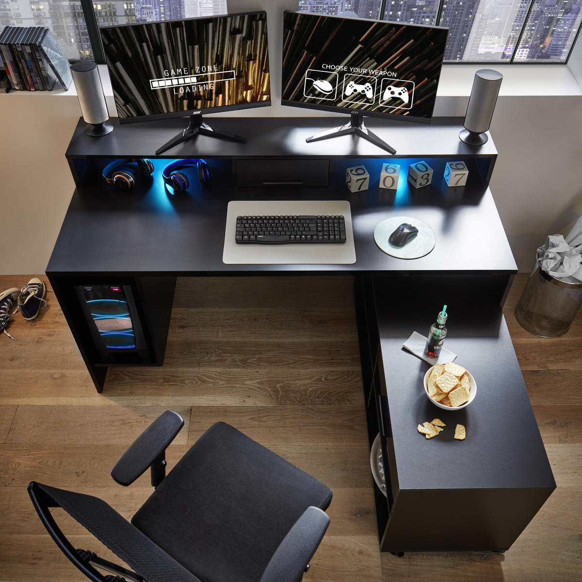 GAMINGTISCH 160/70/92 cm  in Schwarz  - Schwarz, LIFESTYLE, Holzwerkstoff/Kunststoff (160/70/92cm) - Livetastic