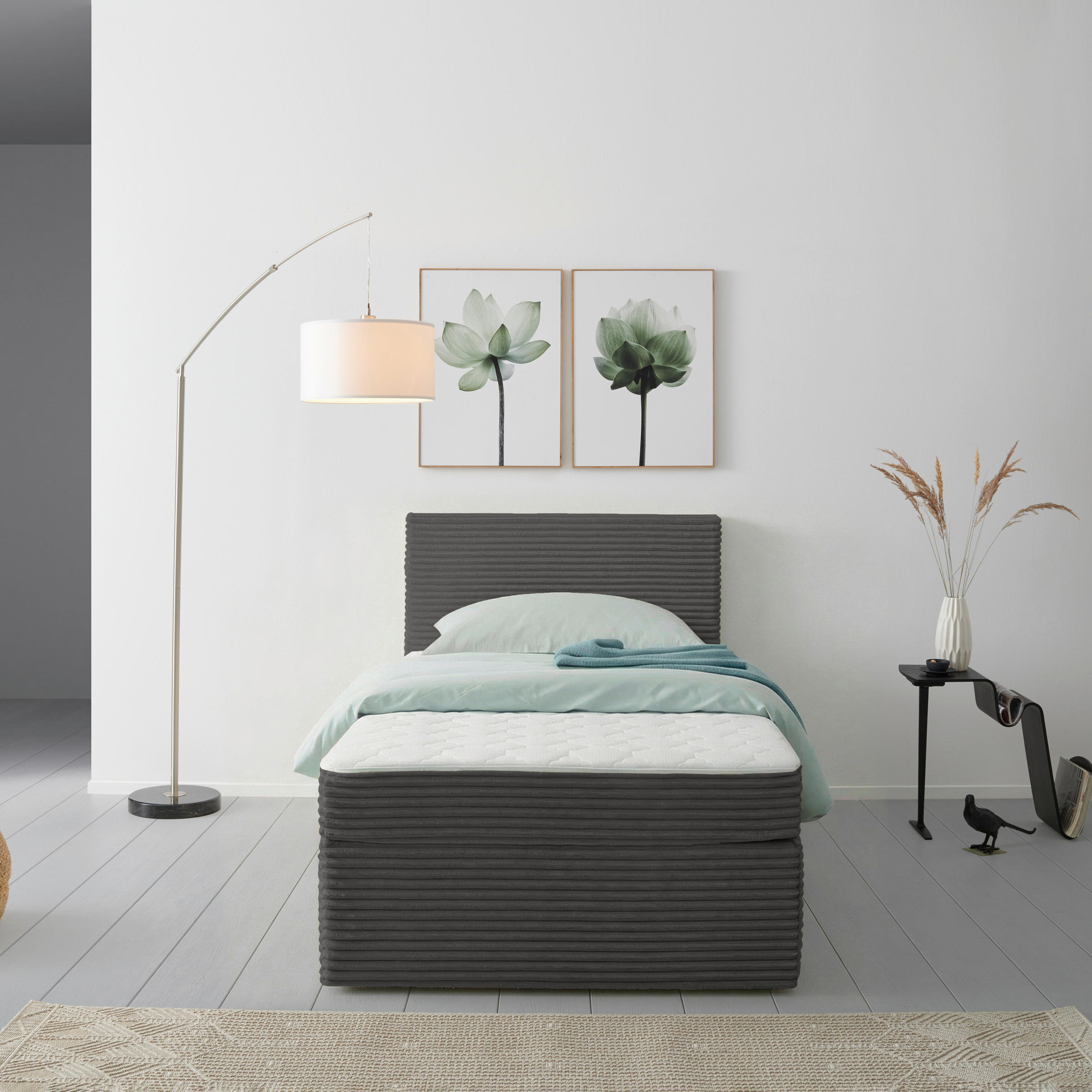 BOXBETT 100/200 cm,  in Grau, H3 + H3 = fest  - Schwarz/Grau, MODERN, Holz/Textil (100/200cm) - MID.YOU