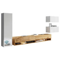WOHNWAND Amadeo 4-teilig  in Eiche Wotan, Weiß Hochglanz  270/130/32,5 cm LED-Leuchtmittel   - Weiß Hochglanz/Eiche Wotan, LIFESTYLE, Holzwerkstoff (270/130/32,5cm) - P & B