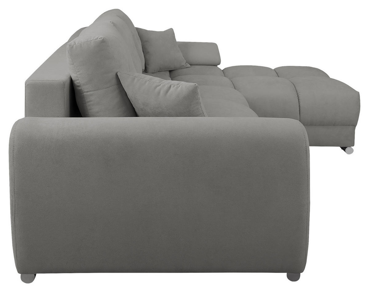 ECKSOFA in Mikrofaser Grau  - Silberfarben/Grau, Design, Textil/Metall (256/175cm) - Livetastic