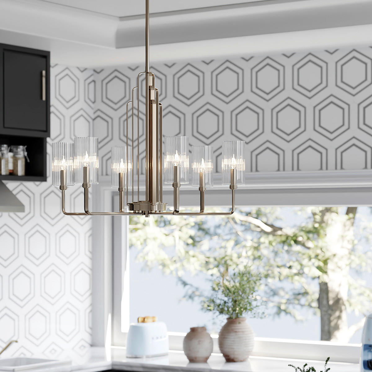 KRONLEUCHTER Elstead Kimrose 68.6/63.1 cm   - Nickelfarben, KONVENTIONELL, Glas/Metall (68.6/63.1cm) - Elstead Lighting