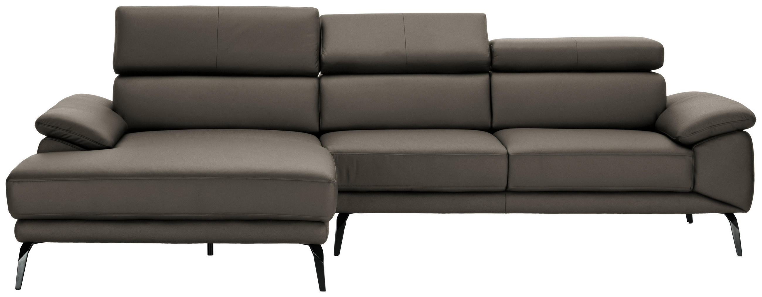 ECKSOFA Graubraun Echtleder  - Graubraun/Schwarz, Design, Leder/Metall (187/295cm) - Novel