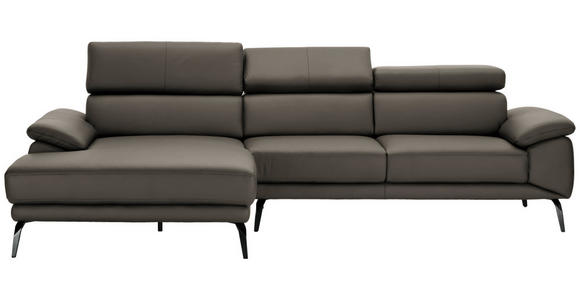 ECKSOFA in Echtleder Graubraun  - Graubraun/Schwarz, Design, Leder/Metall (187/295cm) - Novel