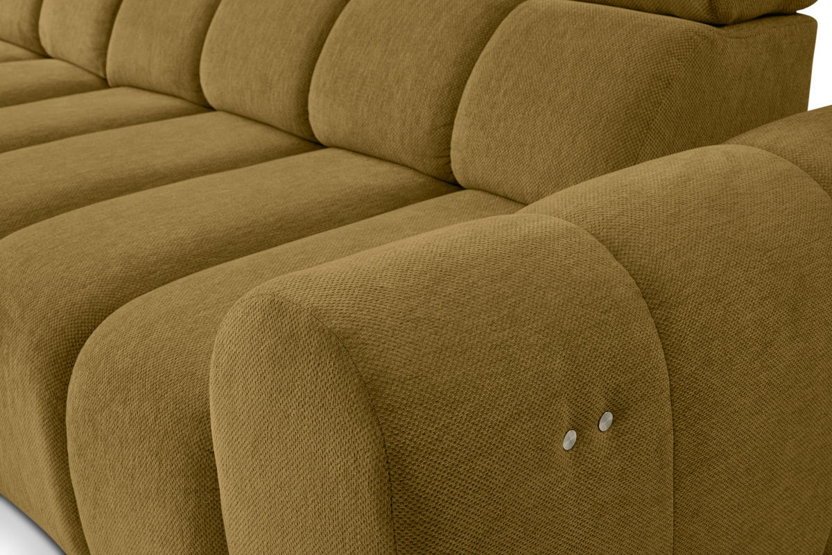 ECKSOFA Gelb Chenille Bettkasten, Rücken echt, Relaxfunktion, Kopfteilverstellung  - Gelb/Schwarz, Design, Kunststoff/Textil (152/290cm) - Stylife