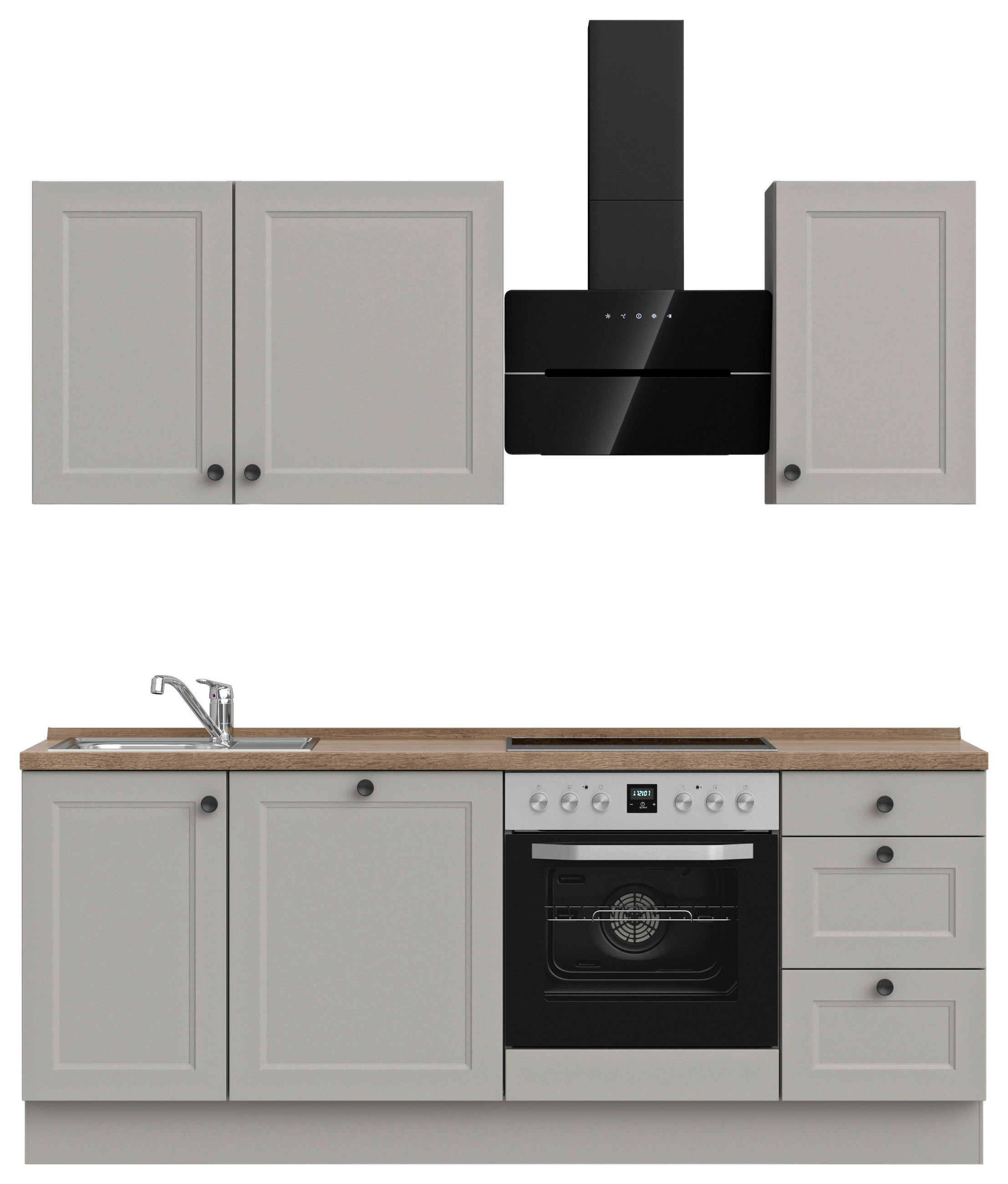 KÜCHENLEERBLOCK 210 cm   in Grau, Eiche dunkel  - Eiche dunkel/Schwarz, MODERN, Holzwerkstoff/Metall (210cm) - Nobilia