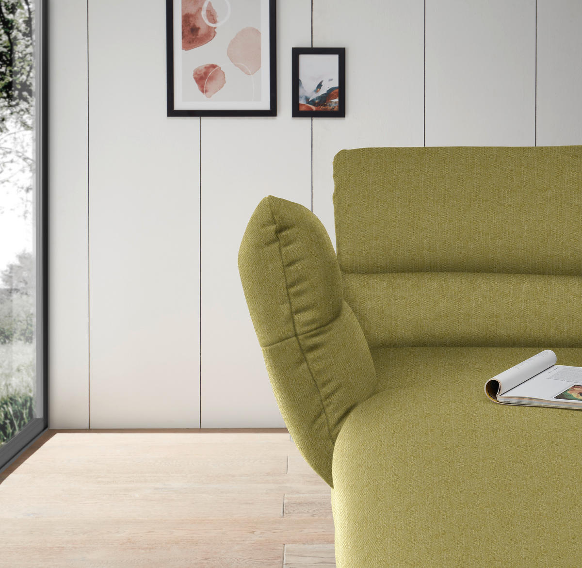 ECKSOFA in Flachgewebe Hellgrün  - Schwarz/Hellgrün, Design, Textil/Metall (176-217/279-327cm) - Dieter Knoll