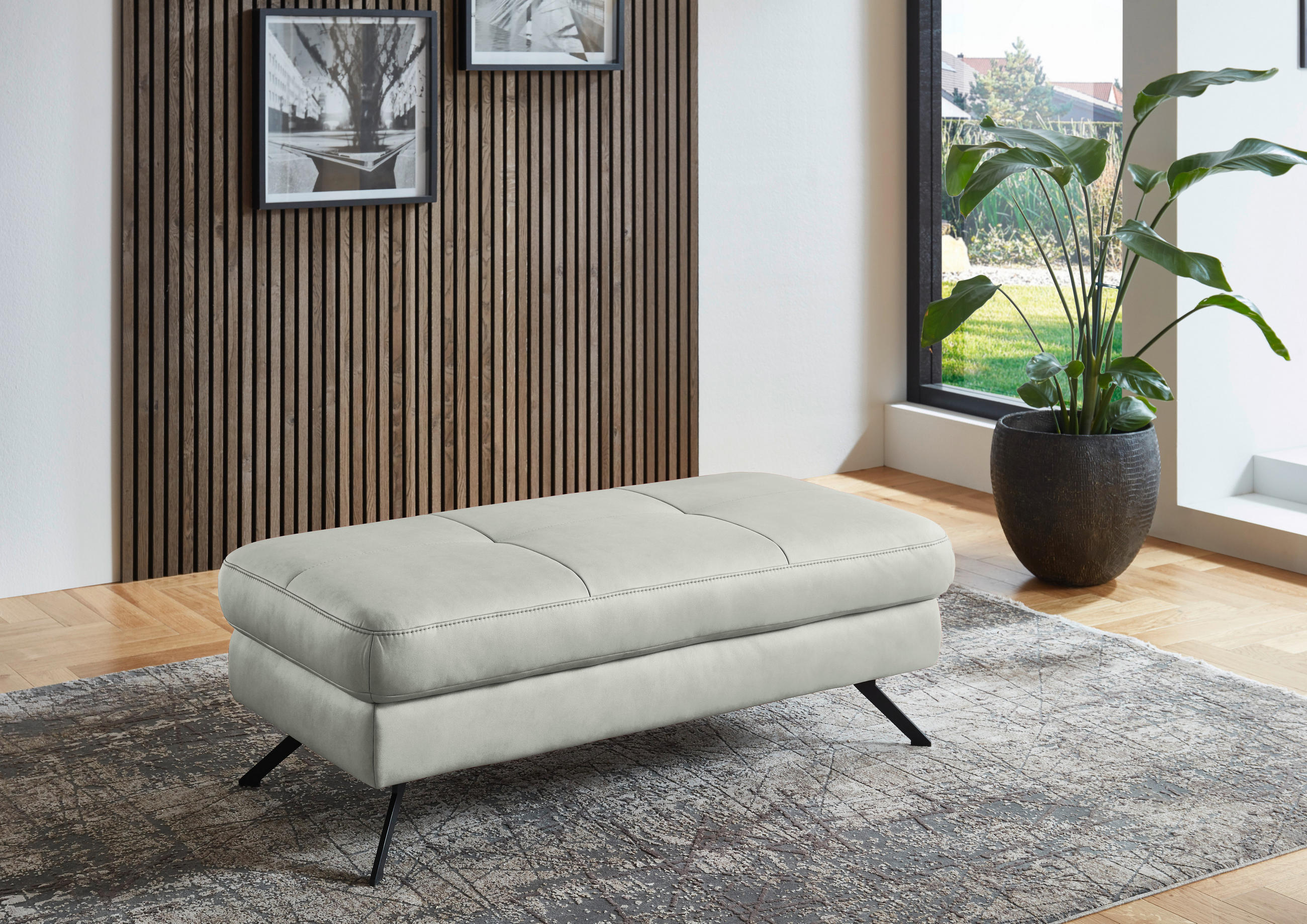 HOCKER in Textil Hellgrau  - Hellgrau/Schwarz, Design, Textil/Metall (130/47/65cm) - Beldomo System