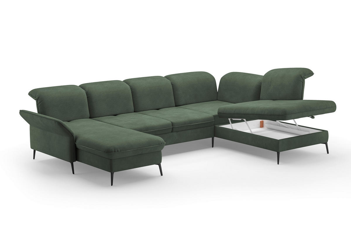 WOHNLANDSCHAFT in Flachgewebe Grün  - Schwarz/Grün, Konventionell, Textil/Metall (198/359/231cm) - Sit & More