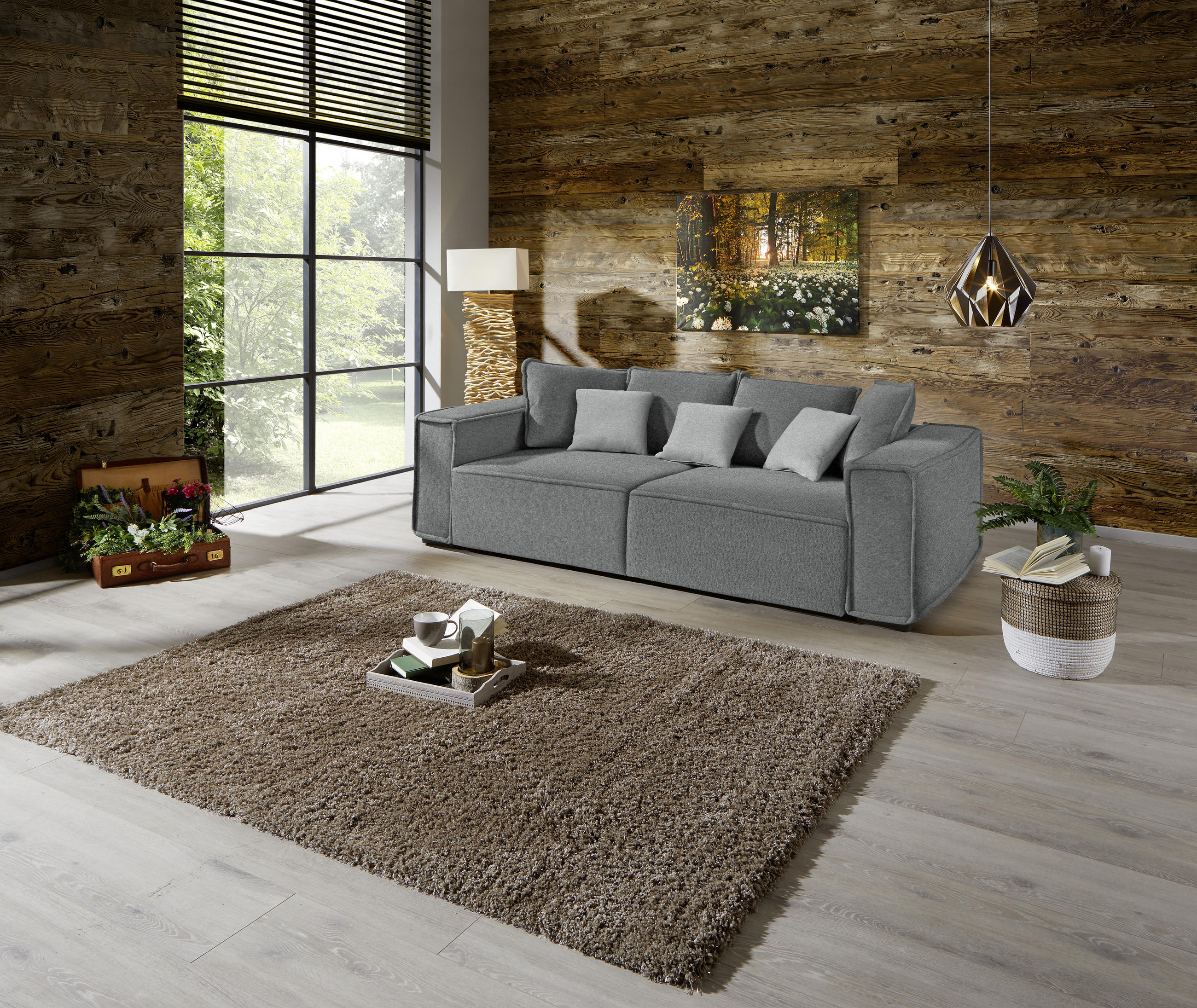 BIGSOFA Grau, Hellgrau  - Hellgrau/Grau, MODERN, Holz/Textil (244/62/117cm) - MID.YOU