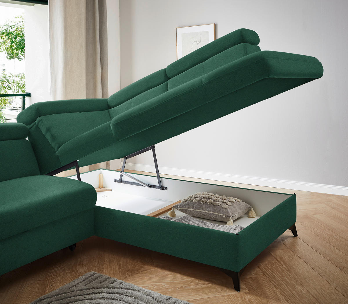 ECKSOFA in Mikrofaser Türkis  - Türkis/Schwarz, Design, Textil/Metall (260/203cm) - Stylife
