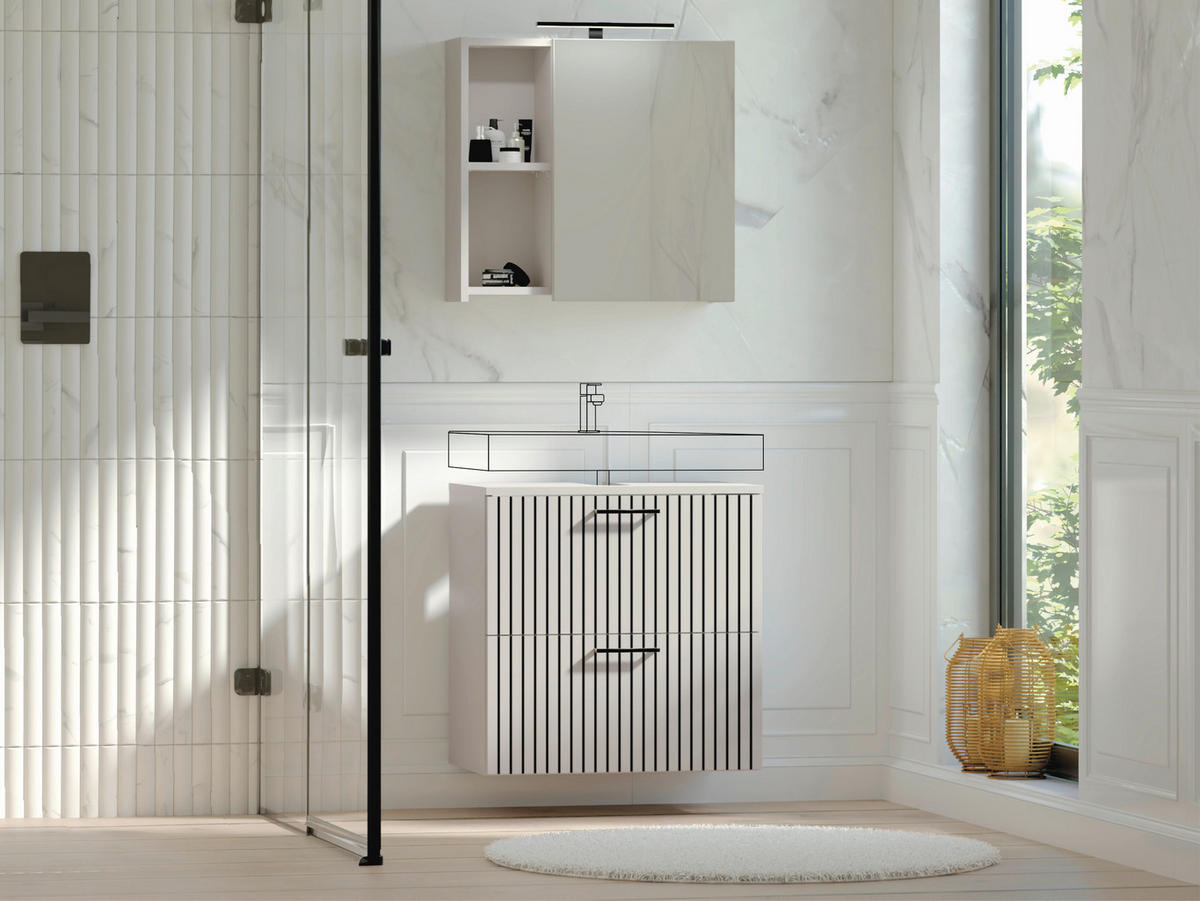 BADEZIMMER  in 60 cm  - Kaschmir/Schwarz, Trend, Glas/Holzwerkstoff (60cm) - Respekta