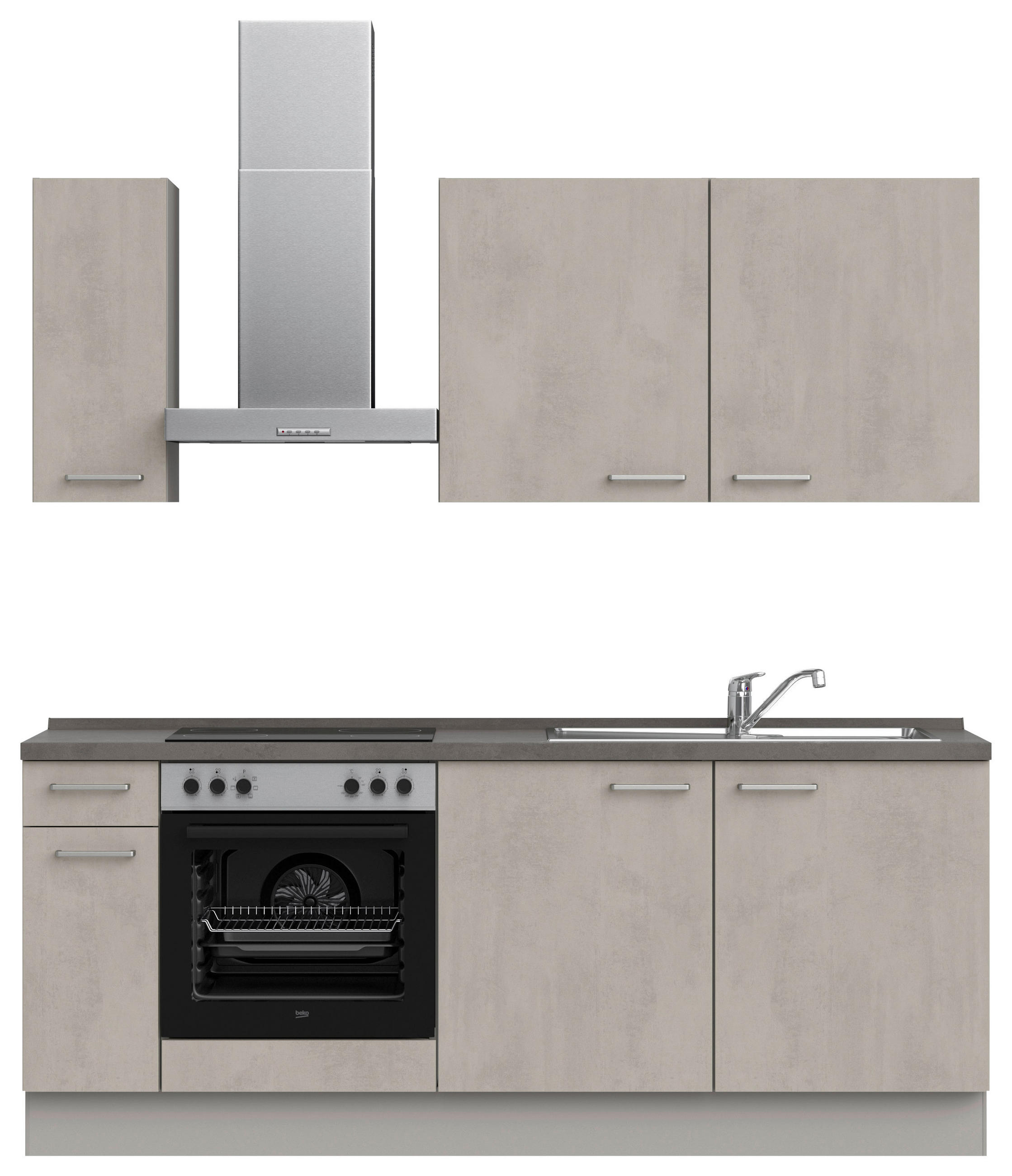 KÜCHENLEERBLOCK 210 cm   in Grau, Schieferfarben, Hellgrau  - Schieferfarben/Edelstahlfarben, MODERN, Holzwerkstoff/Metall (210cm) - Nobilia