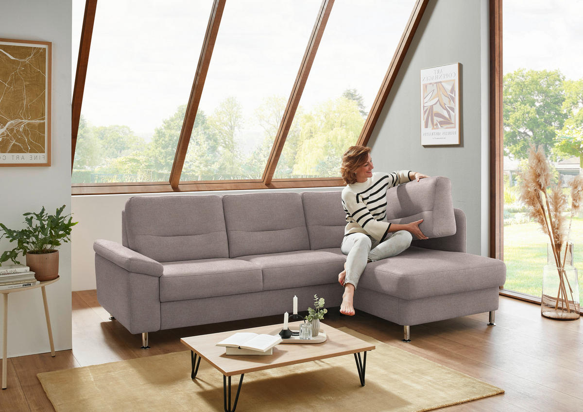 ECKSOFA  in Flachgewebe Altrosa  244/160 cm  - Alufarben/Altrosa, KONVENTIONELL, Textil/Metall (244/160cm) - Beldomo Comfort