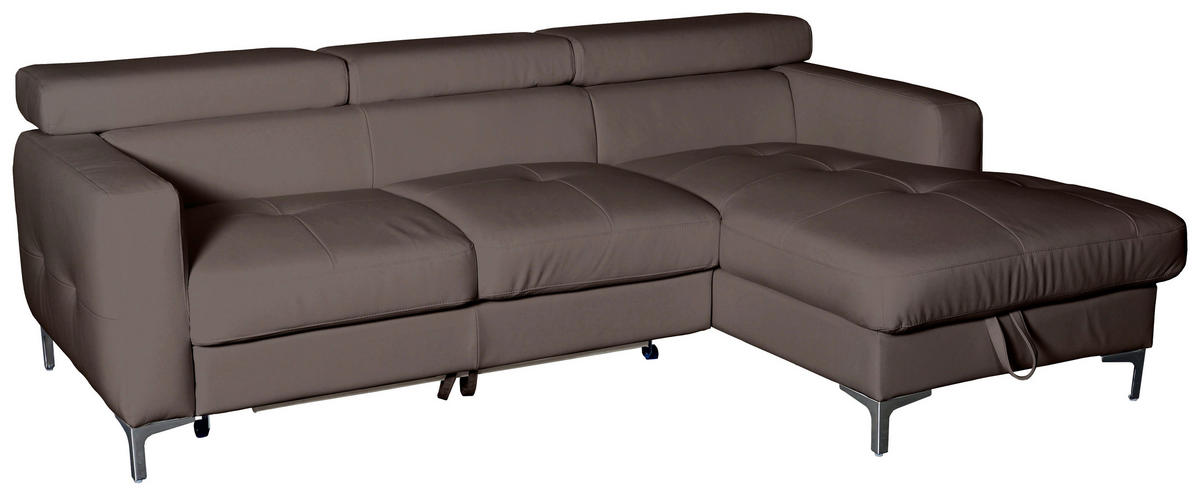 ECKSOFA Braun Echtleder  - Chromfarben/Braun, Design, Leder/Metall (226/169cm) - Livetastic