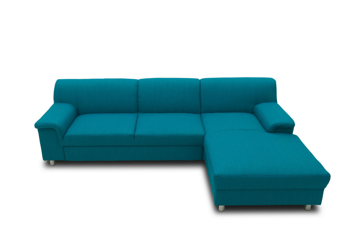 ECKSOFA Petrol Webstoff  - Chromfarben/Petrol, KONVENTIONELL, Textil/Metall (251/150cm) - MID.YOU