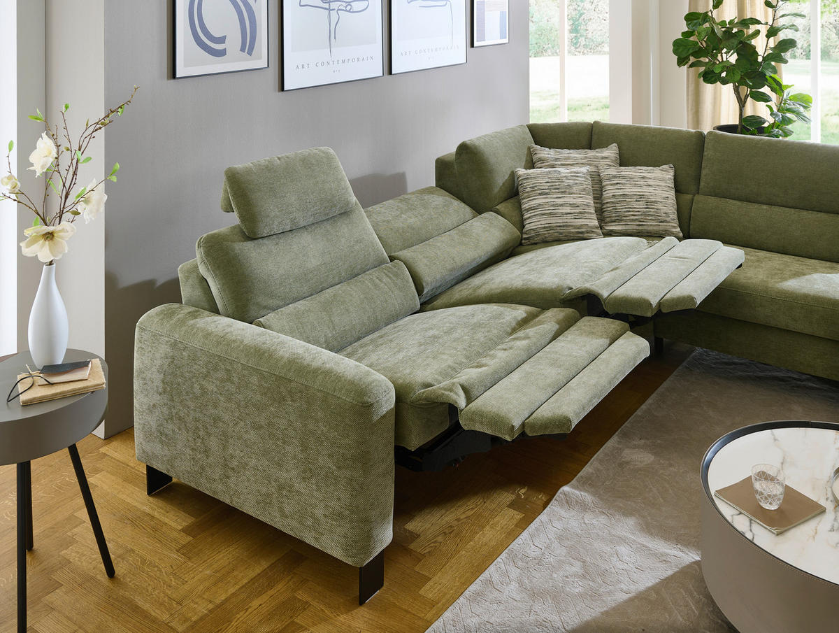 ECKSOFA Olivgrün Chenille  - Schwarz/Olivgrün, Design, Textil/Metall (285/248cm) - Beldomo Comfort