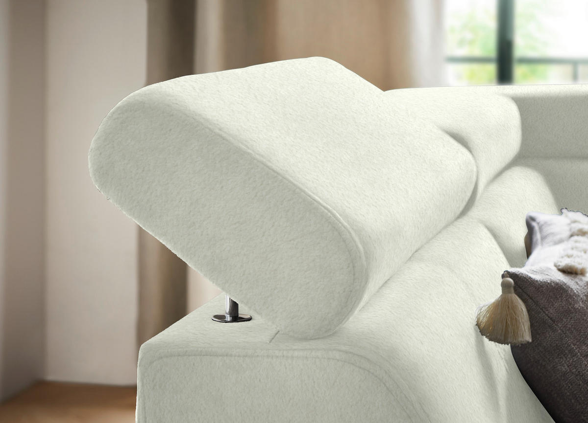ECKSOFA in Teddystoff Weiss  - Weiss/Schwarz, Design, Textil/Metall (203/260cm) - Stylife