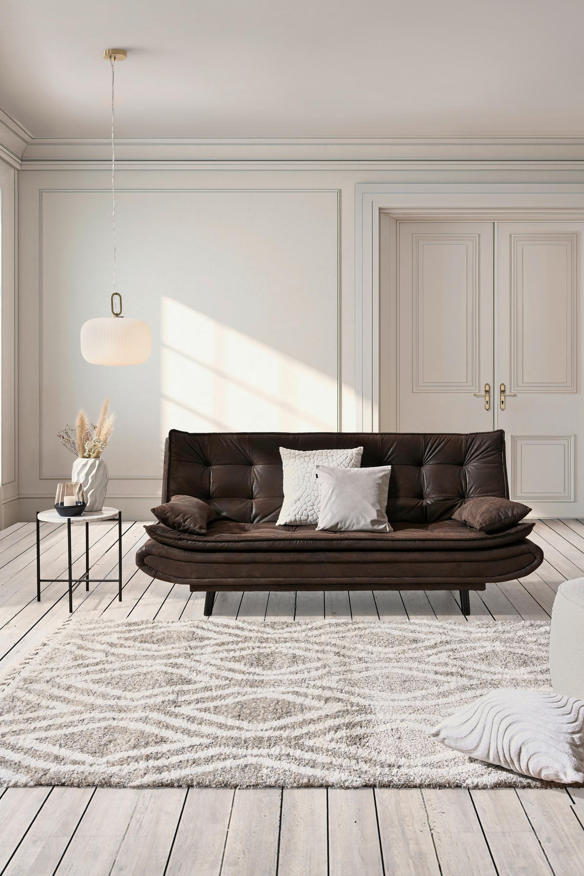 CANAPEA EXTENSIBILĂ textil maro închis  - maro închis/negru, Design, lemn/textil (194/100/90cm) - Ti'me