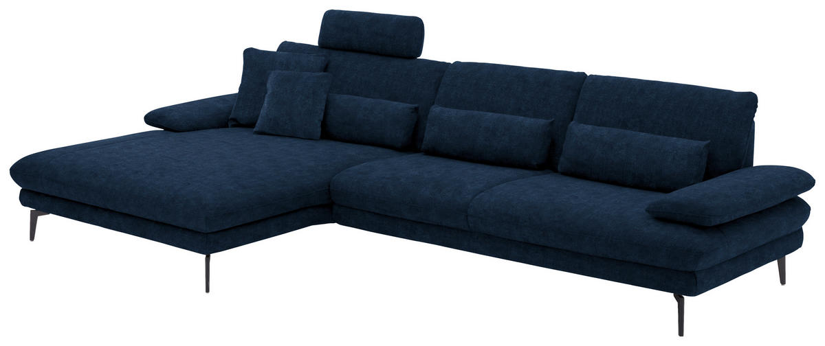 ECKSOFA in Velours Dunkelblau  - Schwarz/Dunkelblau, Design, Textil/Metall (180/310cm) - Dieter Knoll