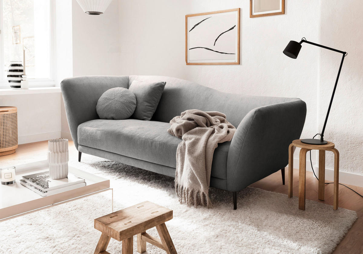 RÉCAMIERE Platinfarben Chenille Zierkissen, Rücken echt  - Platinfarben/Schwarz, KONVENTIONELL, Textil/Metall (224/70/97cm) - Hom`in