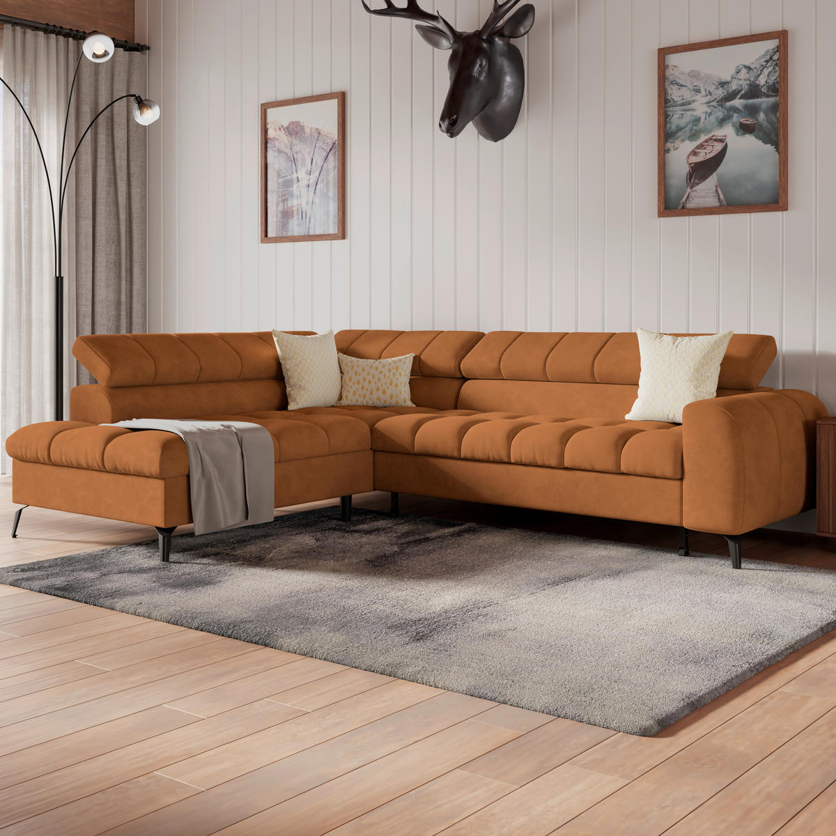 ECKSOFA in Rostfarben  - Rostfarben/Schwarz, Trend, Kunststoff/Textil (203/261cm) - Livetastic
