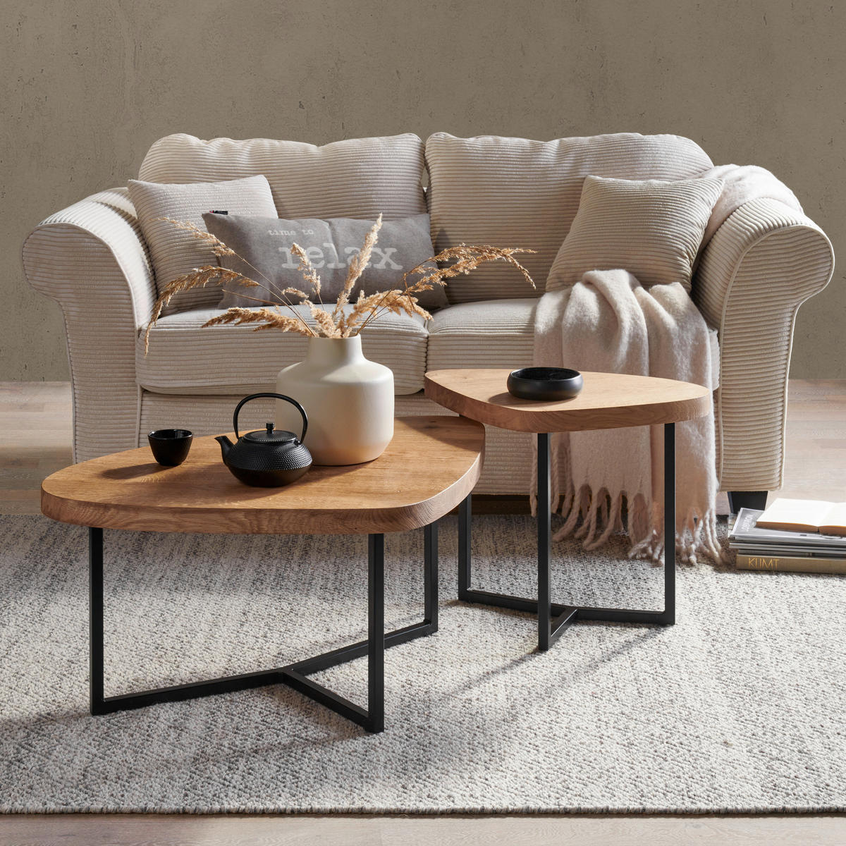 COUCHTISCH in Holz, Metall 48/45/45 cm  - Eichefarben/Schwarz, Natur, Holz/Metall (48/45/45cm) - Novel