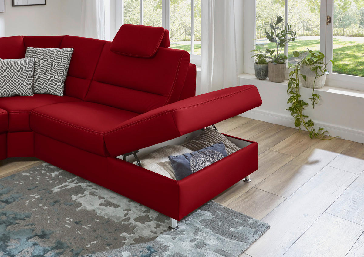 ECKSOFA in Echtleder Rot  - Beige/Rot, Design, Leder/Metall (288/249cm) - Beldomo Premium