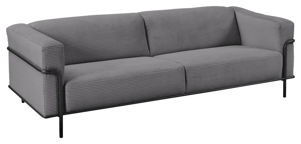 3-SITZER-SOFA in Cord Dunkelgrau  - Dunkelgrau/Schwarz, Design, Textil/Metall (236/67/96cm) - Johann Jakob
