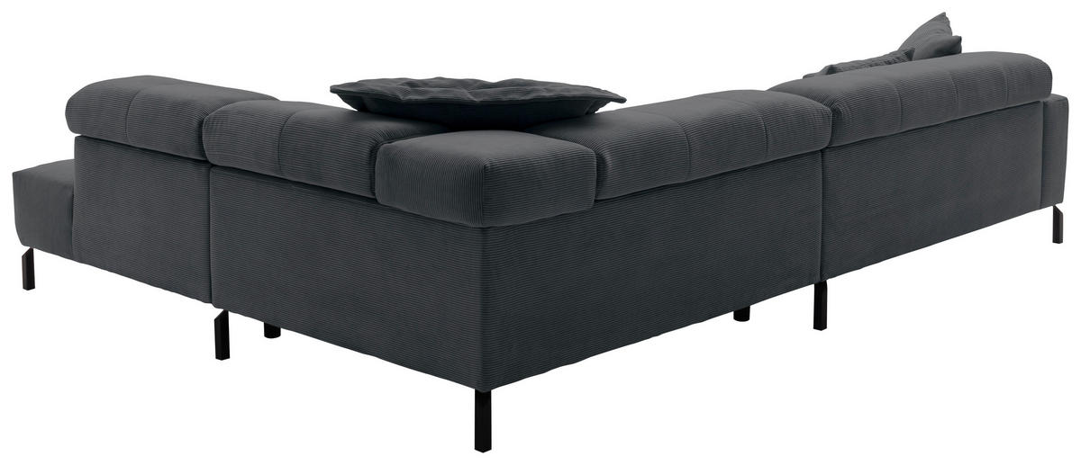 ECKSOFA in Feincord Anthrazit  - Anthrazit/Schwarz, Konventionell, Textil/Metall (311/219cm) - Hom`in