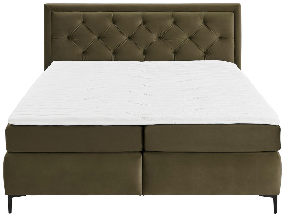 BOXSPRINGBETT 180/200 cm  in Dunkelgrün  - Dunkelgrün/Schwarz, Konventionell, Textil/Metall (180/200cm) - Boxxx