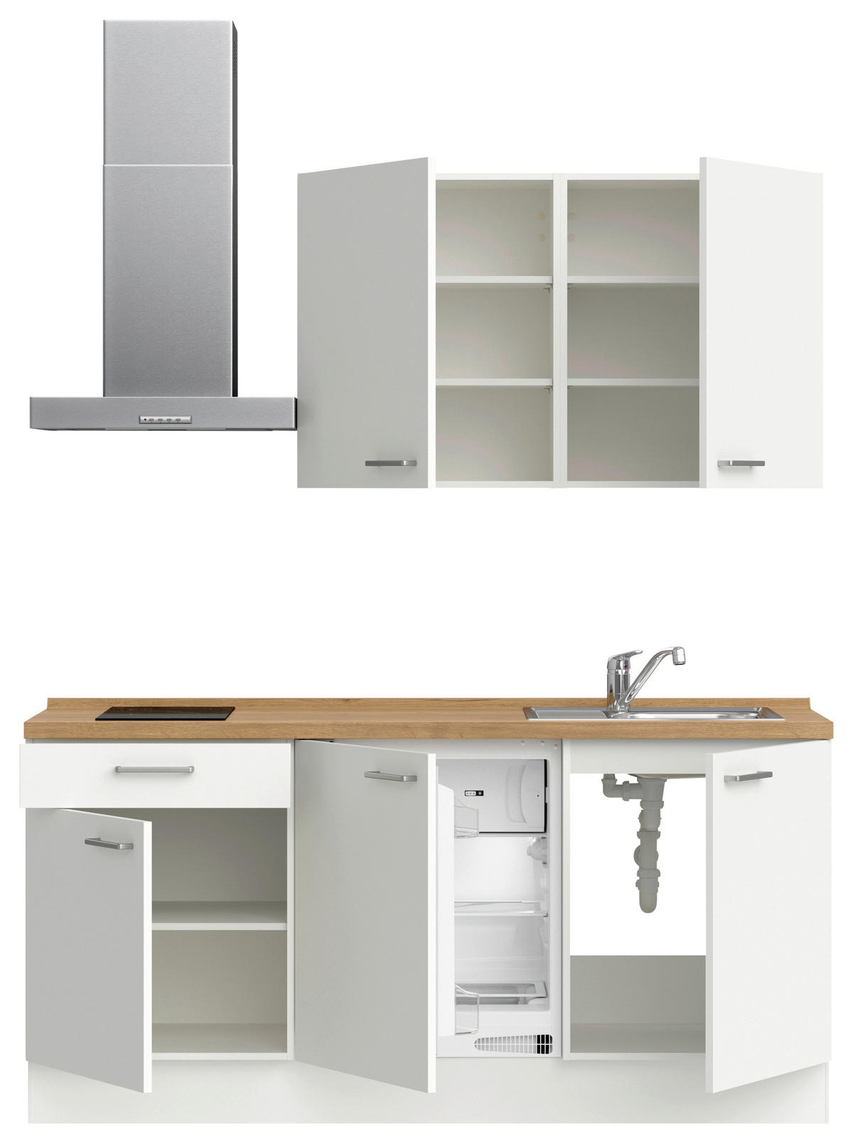 KÜCHENBLOCK 180 cm   in Weiß, Eichefarben  - Edelstahlfarben/Eichefarben, MODERN, Holzwerkstoff/Metall (180cm) - Nobilia
