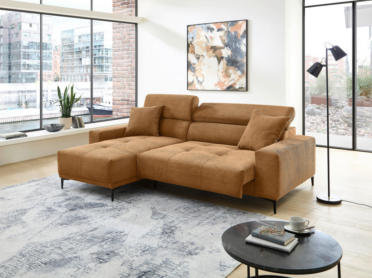 ECKSOFA Cord Goldfarben  - Goldfarben/Schwarz, Basics, Textil/Metall (183/250cm) - Livetastic