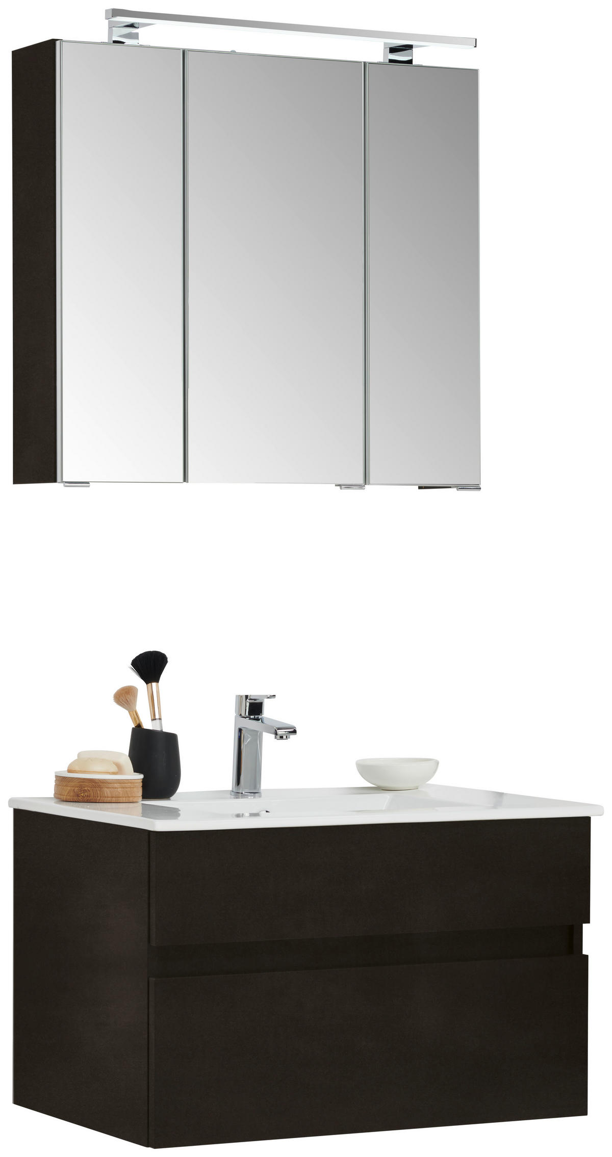 BADEZIMMER 3-teilig  in 72 cm  - Dunkelgrau/Weiß, Design, Keramik/Holzwerkstoff (72cm) - Novel