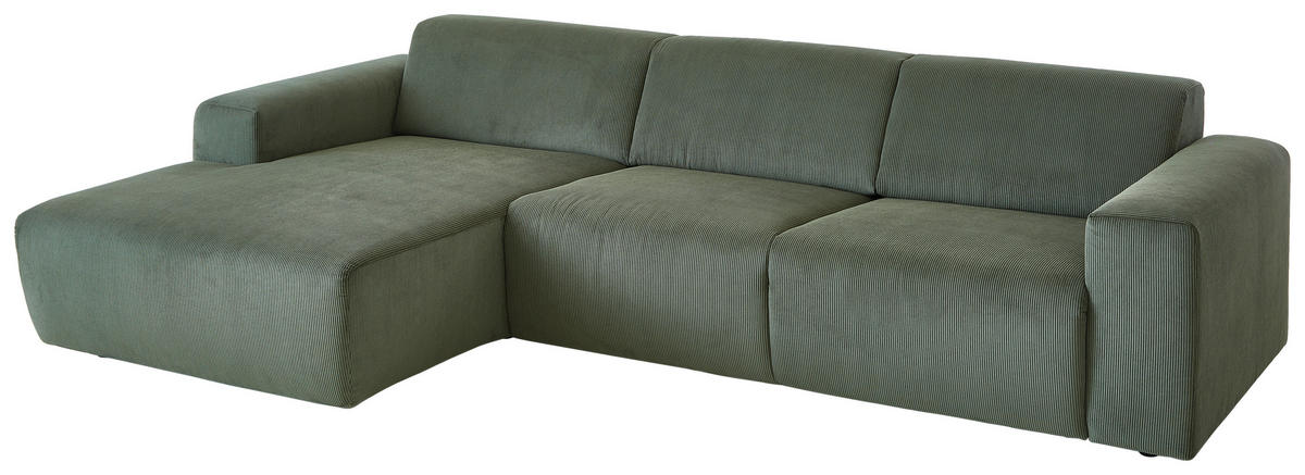 ECKSOFA in Feincord Waldgrün  - Waldgrün/Schwarz, Design, Kunststoff/Textil (174/302cm) - Beldomo Style