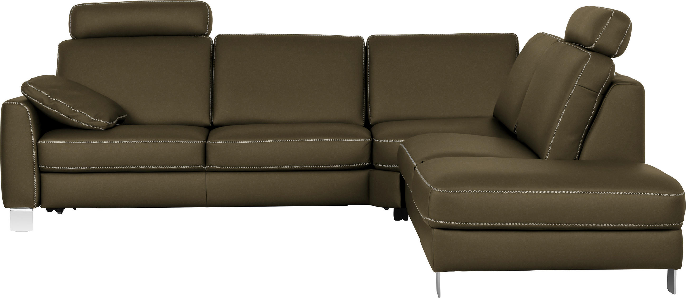 ECKSOFA in Echtleder Grün  - Chromfarben/Beige, Konventionell, Leder/Metall (272/245cm) - Valdera