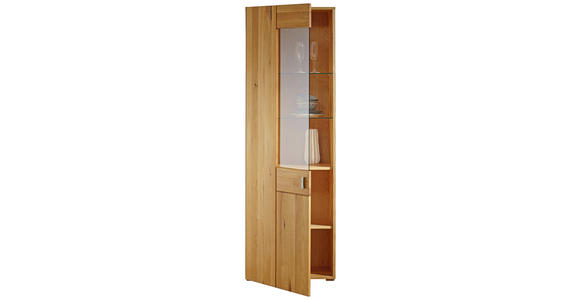 VITRINE in furniert, massiv Kerneiche Eichefarben - Eichefarben/Bronzefarben, Design, Glas/Holz (64/199,5/38cm) - Hom`in