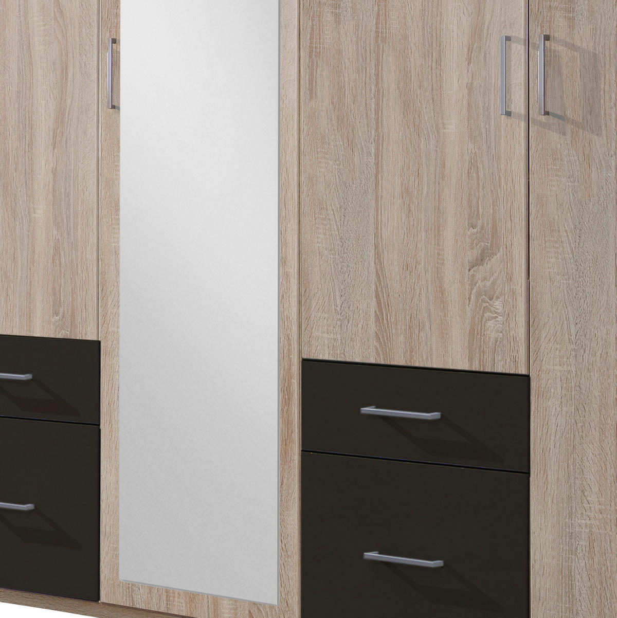 ARMOIRE À PORTES BATTANTES in Graphitfarben, Eichefarben  - Eichefarben/Silberfarben, Design, Glas/Holzwerkstoff (225/210/58cm) - MID.YOU