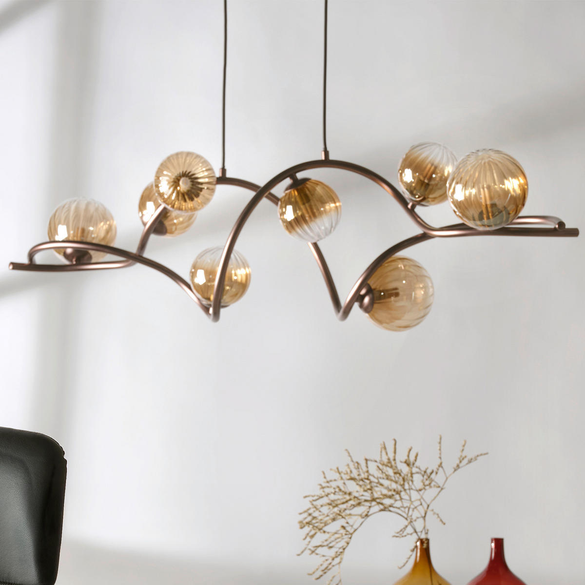 PENDELLEUCHTE 106/25/100 cm  - Cognac, KONVENTIONELL, Glas/Metall (106/25/100cm)