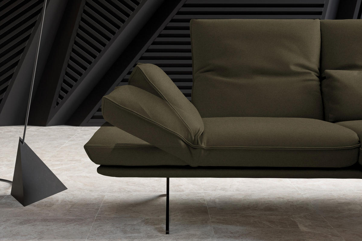 ECKSOFA in Echtleder Olivgrün  210/130 cm  - Schwarz/Olivgrün, Design, Leder/Metall (210/130cm) - Dieter Knoll