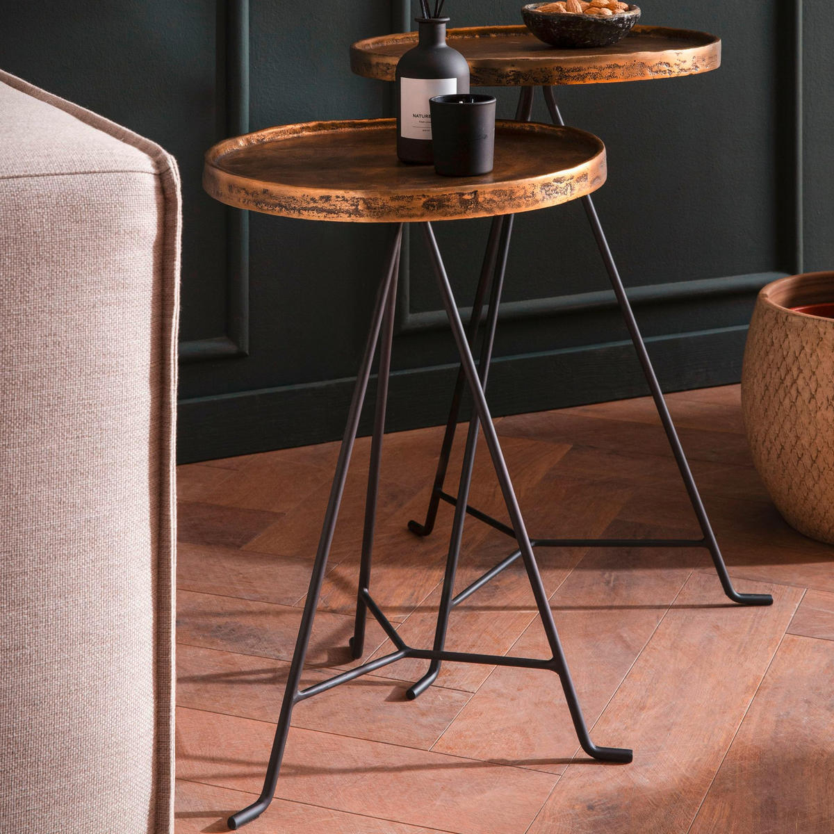 BEISTELLTISCHSET in Metall  - Goldfarben/Schwarz, Design, Metall - Livetastic