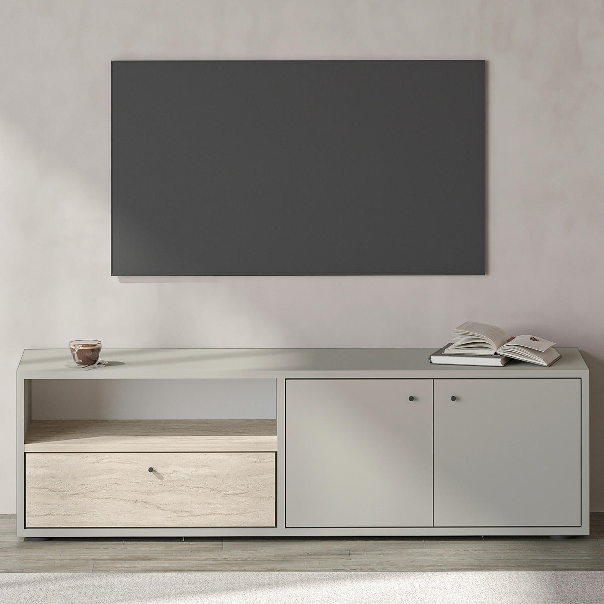 LOWBOARD  in 35/42/136 cm  - Creme/Schwarz, Design, Holzwerkstoff (35/42/136cm) - Livetastic