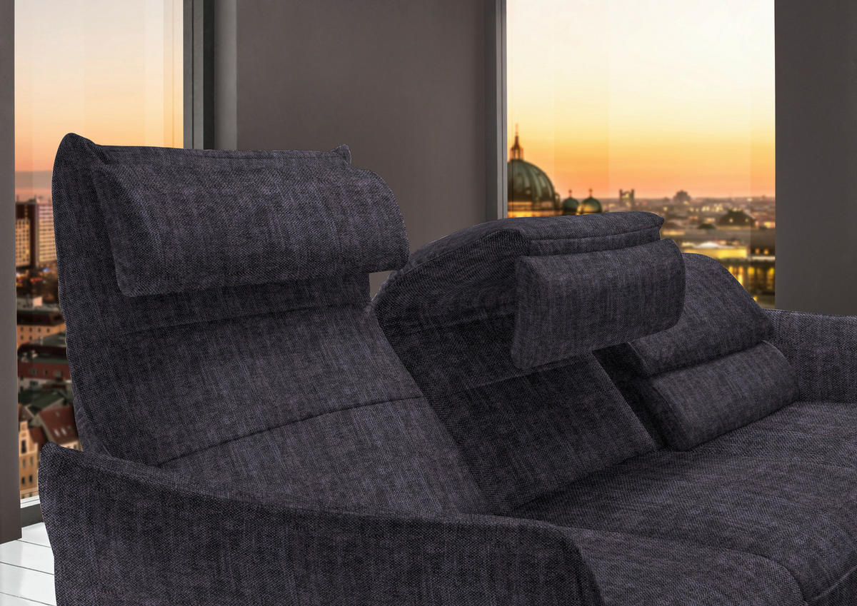 ECKSOFA in Velours Anthrazit  - Anthrazit/Schwarz, Design, Textil/Metall (283/153cm) - Valdera