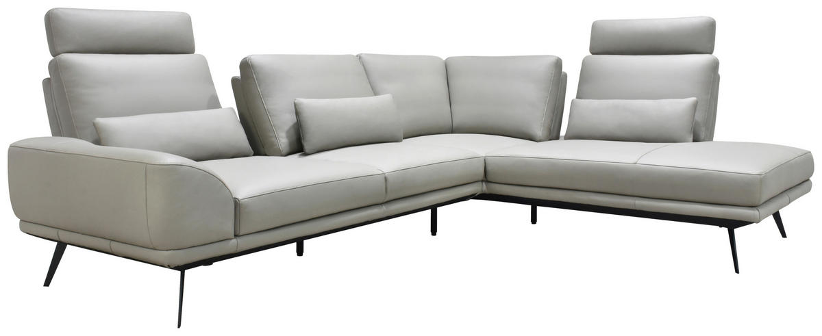 ECKSOFA Taupe Echtleder Zierkissen, Rücken echt, Kopfteilverstellung, Sitztiefenverstellung, Kopfstütze  - Taupe/Schwarz, Design, Leder/Metall (276/225cm) - Celina Home