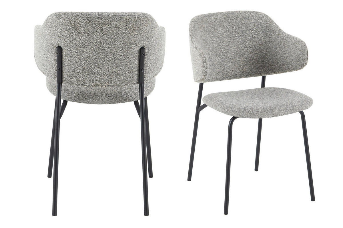 ARMLEHNSTUHL-SET 2 Stück  in Bouclé  - Hellgrau/Schwarz, MODERN, Textil/Metall (54/83/59cm) - Livetastic