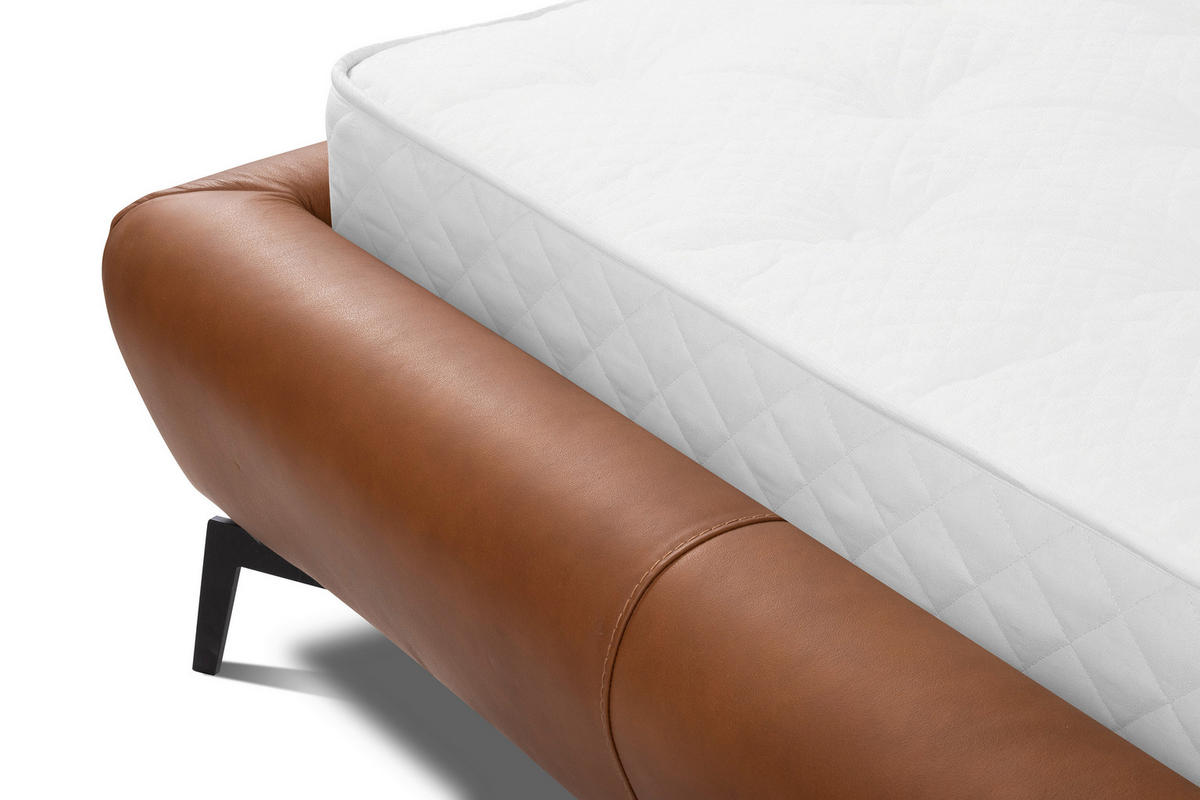 POLSTERBETT gepolstertes Kopfteil Cognac 180/200 cm  - Cognac/Schwarz, Design, Leder/Metall (180/200cm) - Esposa