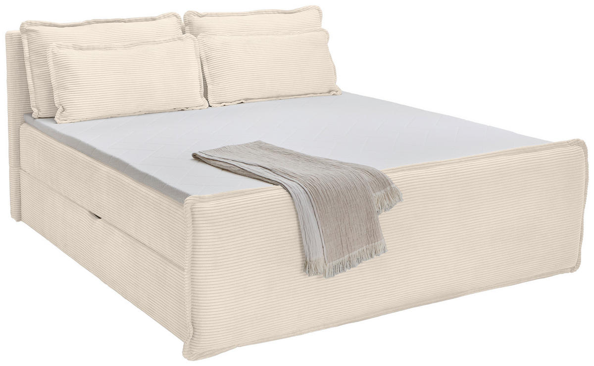 BOXBETT 180/200 cm,  in Beige, Kissen, Bettkasten, Topper, H3 + H3 = fest  - Beige/Schwarz, Design, Kunststoff/Textil (180/200cm) - Chameo
