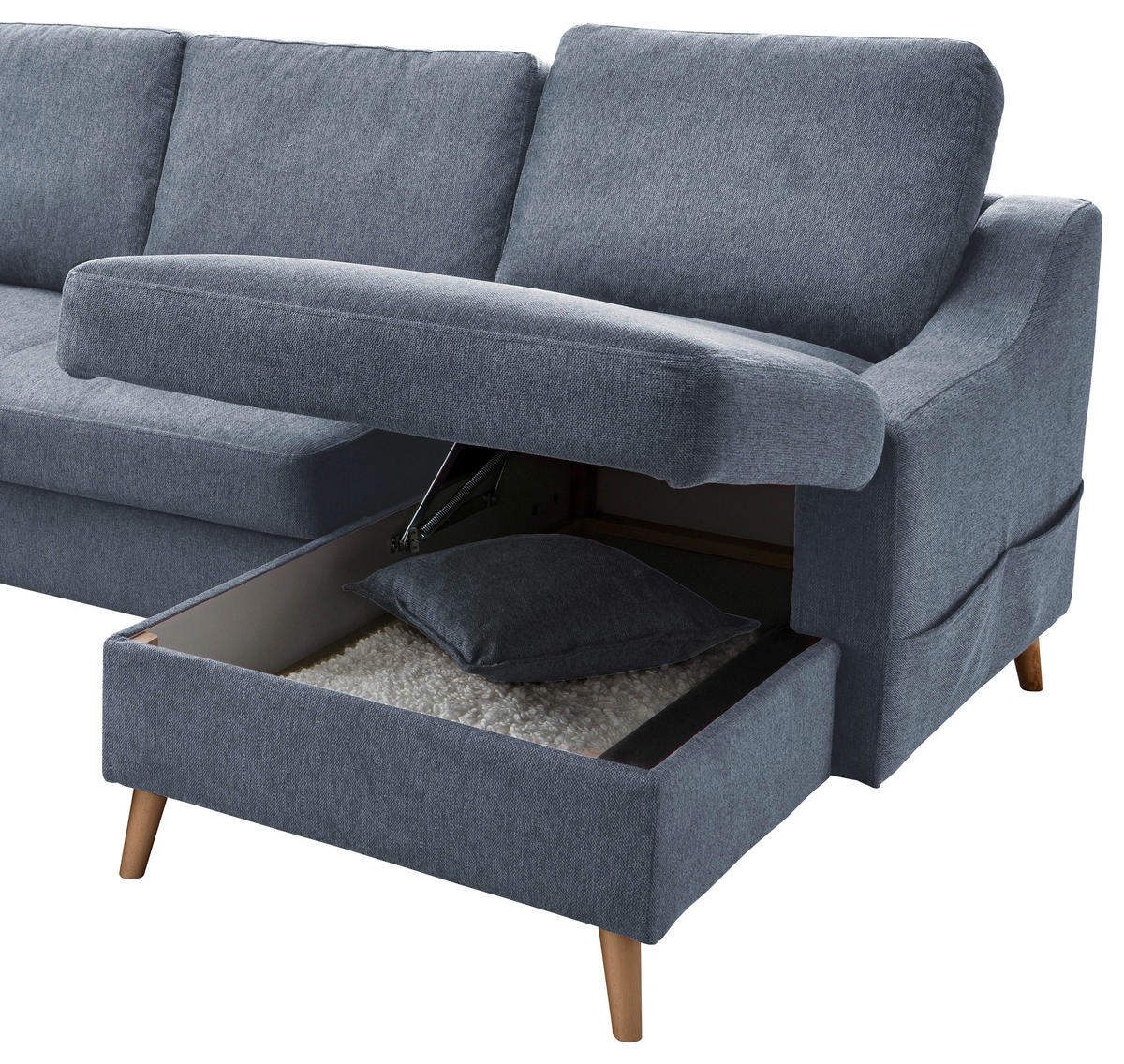 WOHNLANDSCHAFT Blau Struktur  - Blau/Naturfarben, KONVENTIONELL, Holz/Textil (200/301/150cm) - P & B