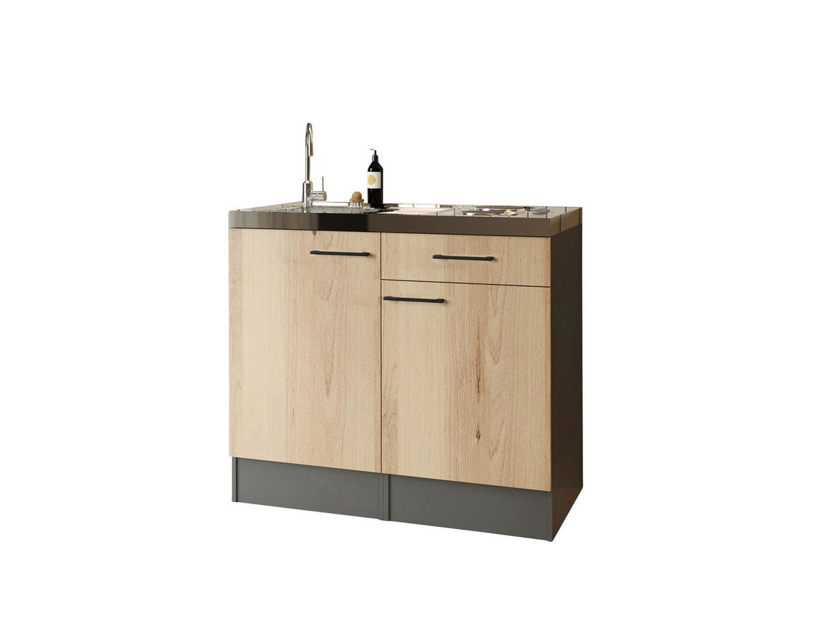 MINIKÖK 100 cm   i grå, ek Artisan  - svart/grå, Trend, metall/trämaterial (100cm) - Respekta