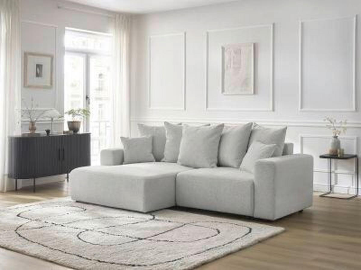 ECKSOFA Ottomane links  ATILLA Hellgrau Flachgewebe  - Hellgrau/Schwarz, MODERN, Kunststoff/Textil (149/244cm)