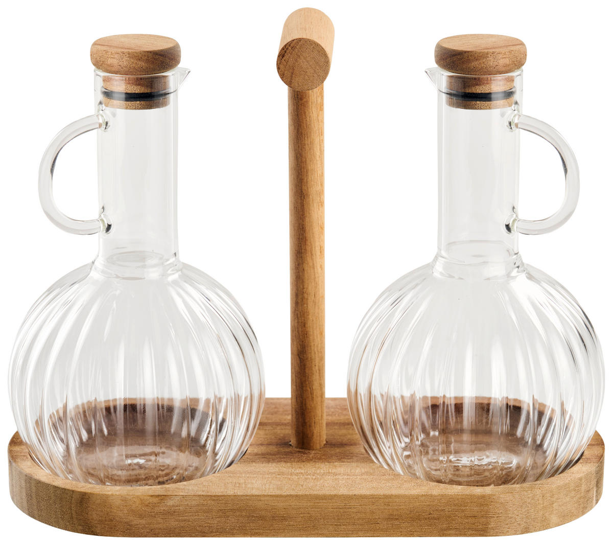 Set Olivieră Și Oțetieră - străveziu/culoare lemn acacia, Lifestyle, sticlă/lemn - Ambia Home